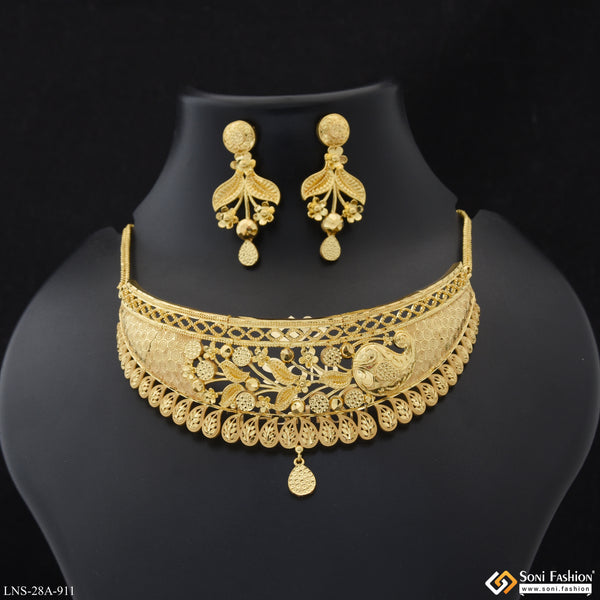 1 Gram Gold Plated Designer Choker Necklace Set for Women - Style A911