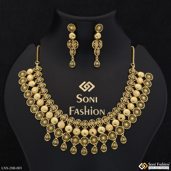 1 Gram Gold Plated Sparkling Design Necklace Set for Women - Style B003