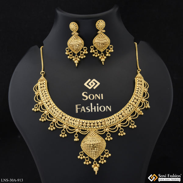 1 Gram Gold Plated Latest Design Necklace Set for Women - Style A913