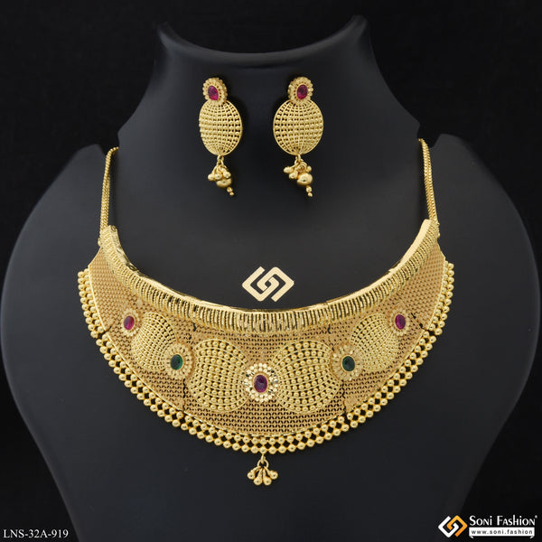 1 Gram Gold Plated Lovely Design Choker Necklace Set for Women - Style A919