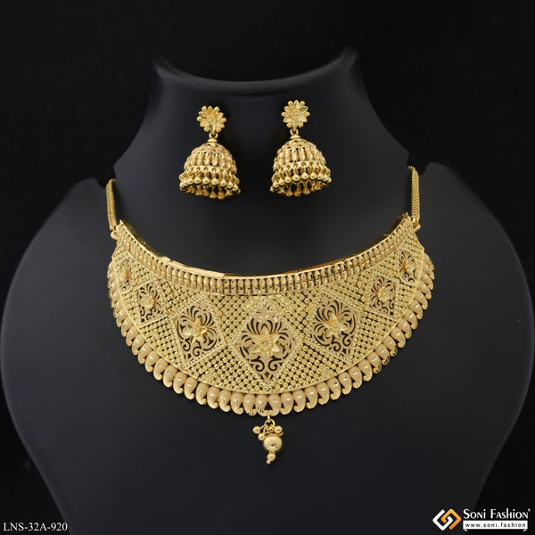 1 Gram Gold Plated Choker Necklace Set for Women - Style A920