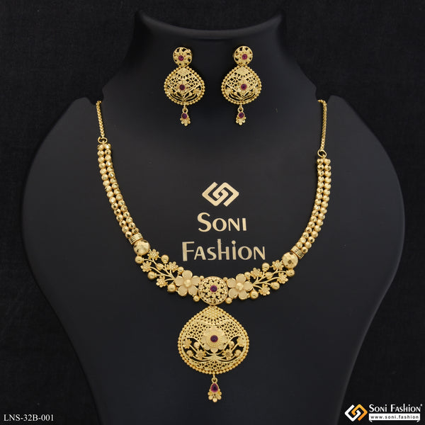 1 Gram Gold Plated Unique Design Necklace Set for Women - Style B001