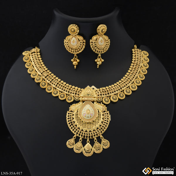 1 Gram Gold Plated Fashionable Necklace Set for Women - Style A917