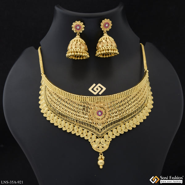 1 Gram Gold Plated Choker Necklace Set for Women - Style A921