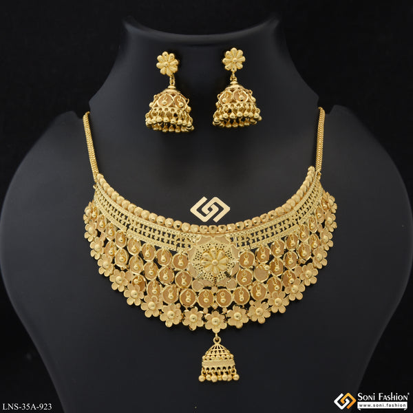 1 Gram Gold Plated Choker Necklace Set for Women - Style A923