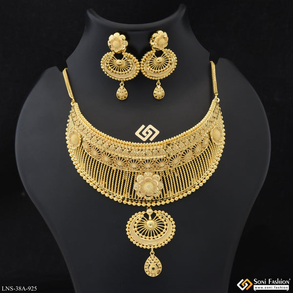 1 Gram Gold Plated Choker Necklace Set for Women - Style A925