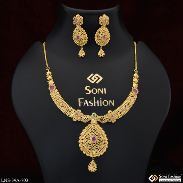 1 Gram Gold Plated Glamorous Design Necklace Set for Women - Style A703