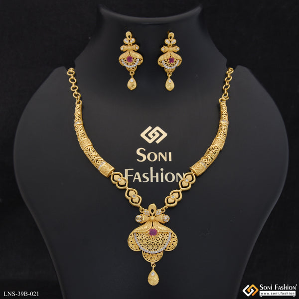 1 Gram Gold Plated Brilliant Design Necklace Set for Women - Style B021