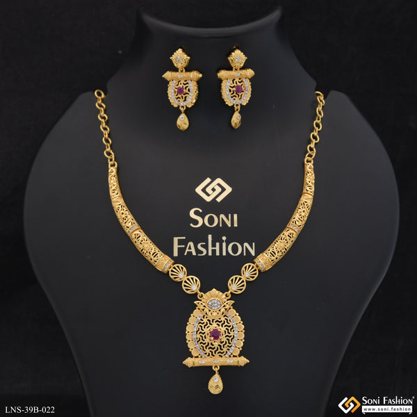 1 Gram Gold Plated Fashionable Necklace Set for Women - Style B022