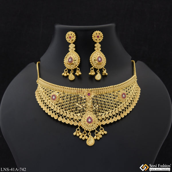 1 Gram Gold Plated Dazzling Design Necklace Set for Women - Style A742