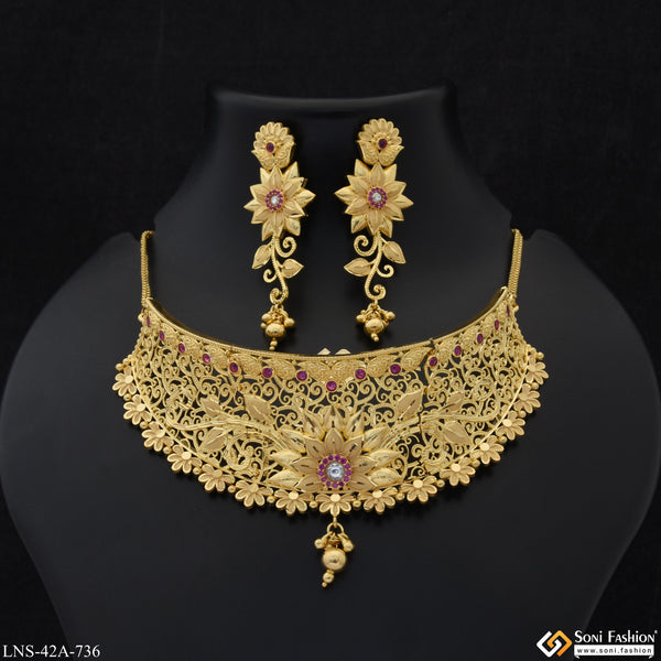 1 Gram Gold Plated Eye-Catching Design Necklace Set for Women - Style A736