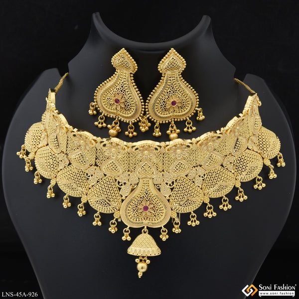 1 Gram Gold Plated Choker Necklace Set for Women - Style A926