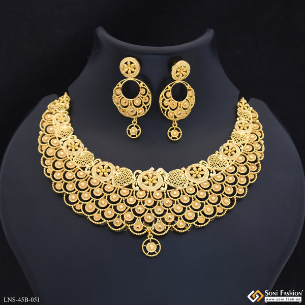 1 Gram Gold Plated Graceful Design Necklace Set for Women - Style B051