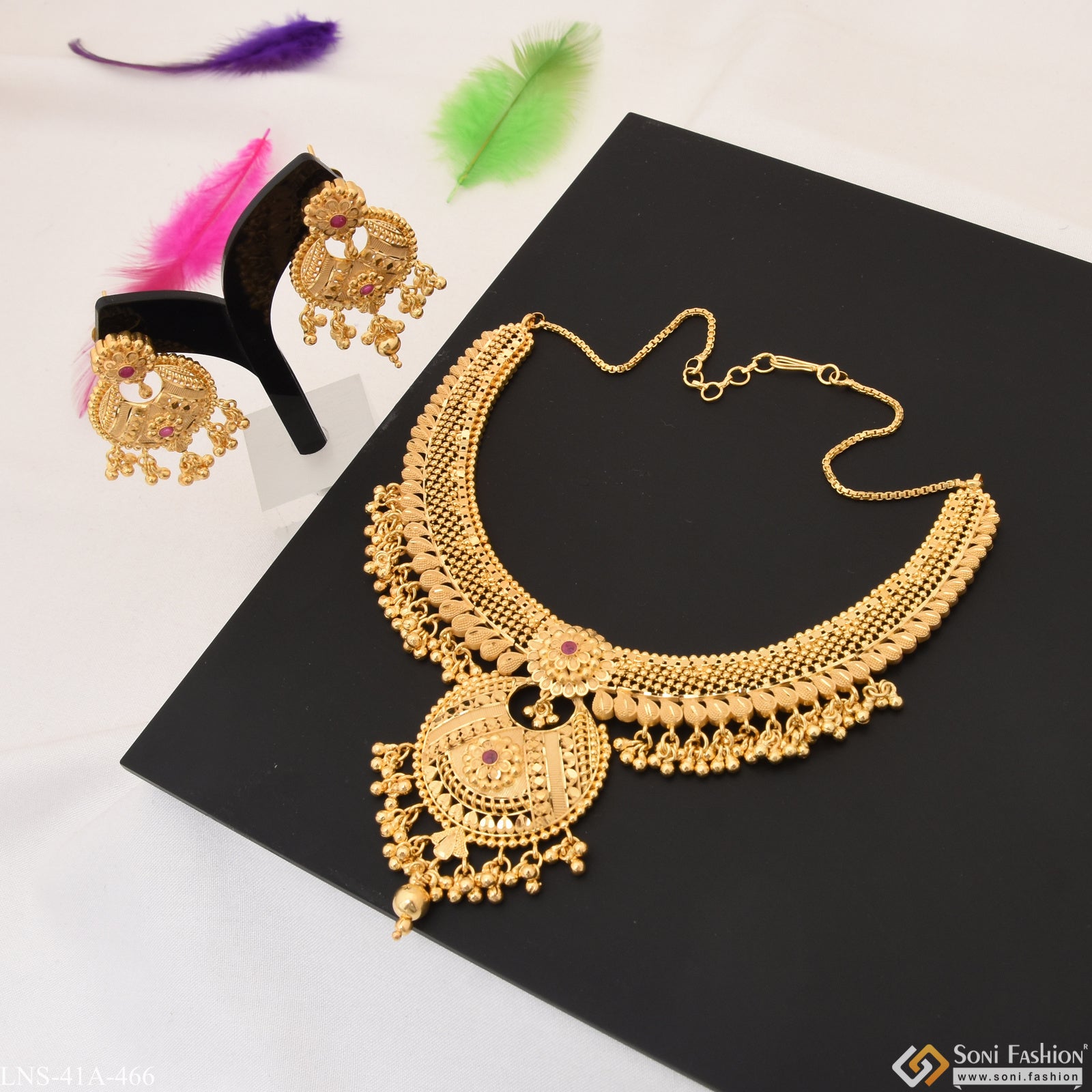 Buy Simple Party Wear 1 Gram Gold Simple Black Stone Necklace Design Online