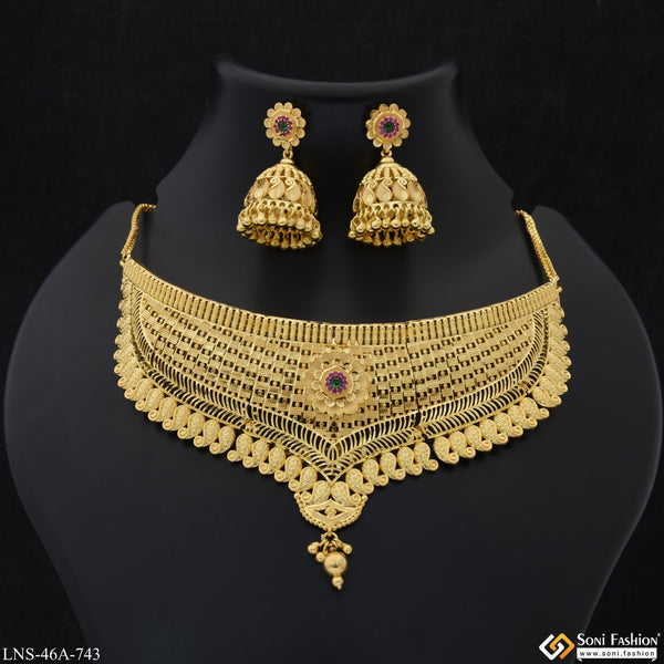 1 Gram Gold Plated Superior Quality Necklace Set for Women - Style A743