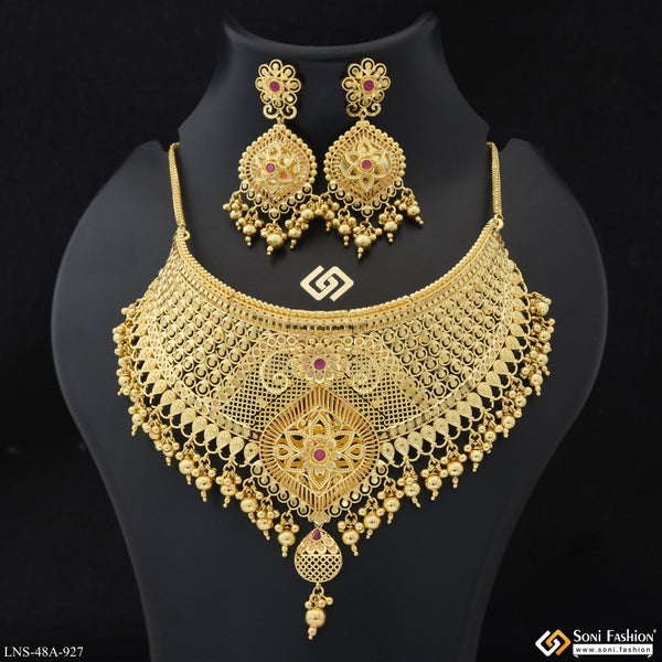 1 Gram Gold Plated Choker Necklace Set for Women - Style A927