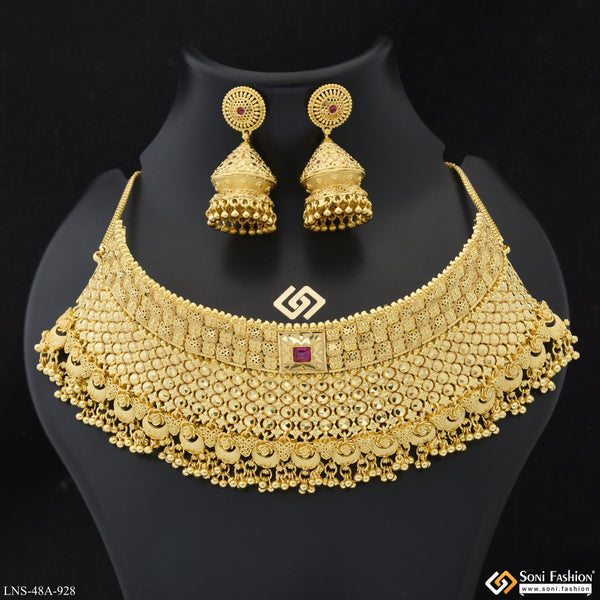 1 Gram Gold Plated Choker Necklace Set for Women - Style A928