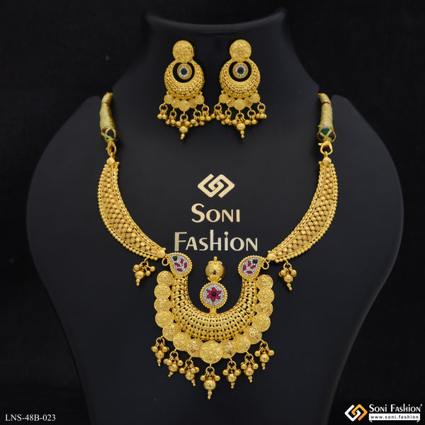 1 Gram Gold Plated Latest Design Necklace Set for Women - Style B023