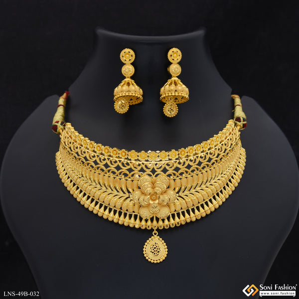 1 Gram Gold Plated Choker Necklace Set for Women - Style B032