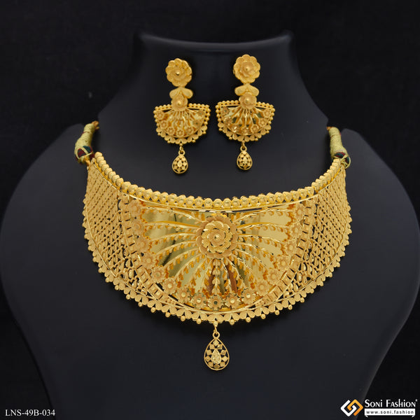 1 Gram Gold Plated Choker Necklace Set for Women - Style B034