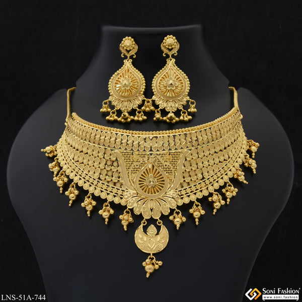 1 Gram Gold Plated Hand-Crafted Design Necklace Set for Women - Style A744