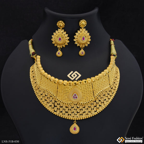 1 Gram Gold Plated Choker Necklace Set for Women - Style B030