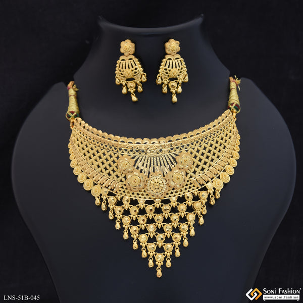 1 Gram Gold Plated Designer Choker Necklace Set for Women - Style B045