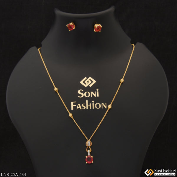 1 Gram Gold Plated Red Stone Designer Necklace Set for Ladies - Style A534