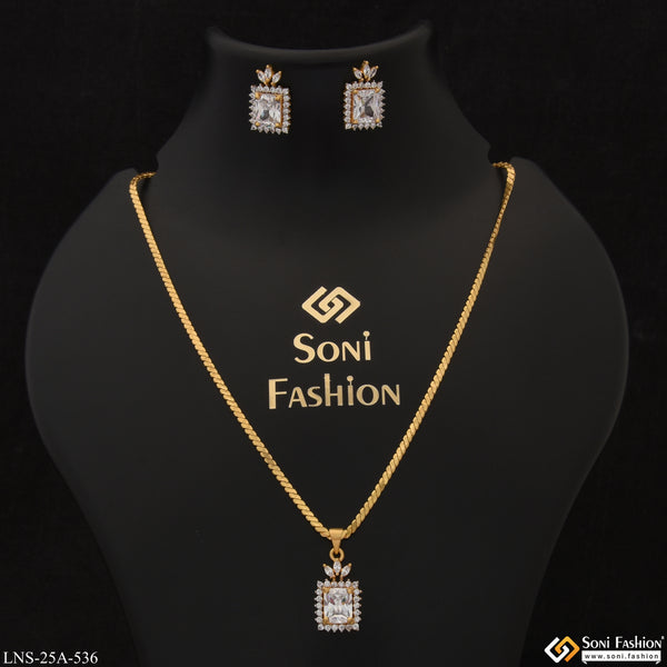 1 Gram Gold Plated White Stone New Style Necklace Set for Ladies - Style A536