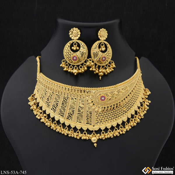 1 Gram Gold Plated Glittering Design Necklace Set for Women - Style A745