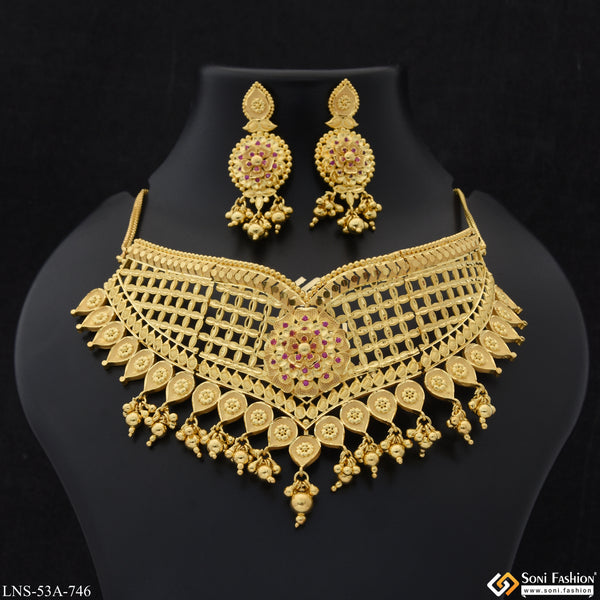 1 Gram Gold Plated Hand-Finished Design Necklace Set for Women - Style A746