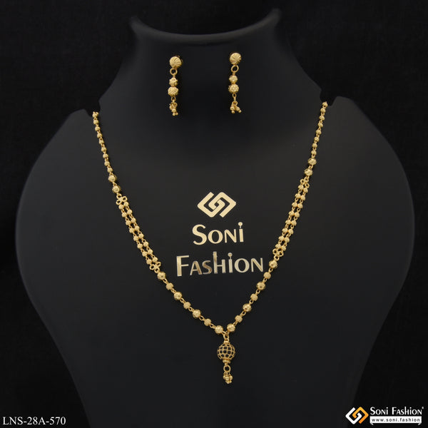 1 Gram Gold Plated with Diamond Latest Design Necklace Set for Ladies - Style A570