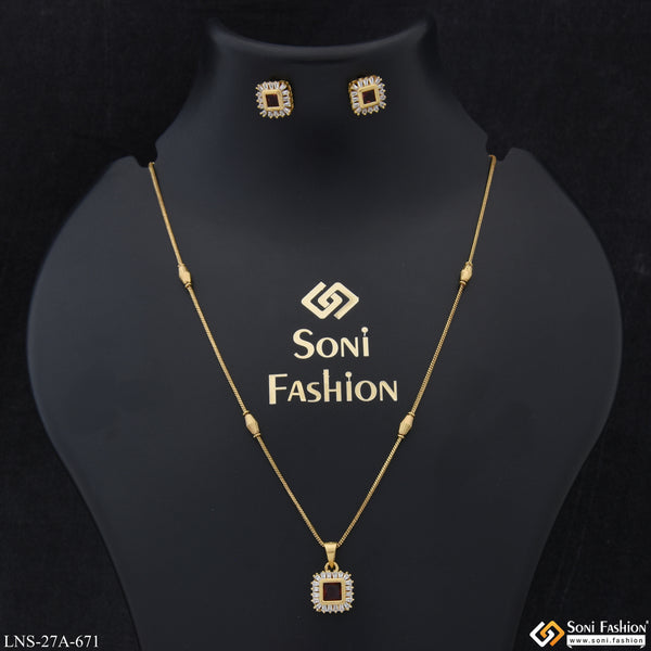 1 Gram Gold Plated Classic Design Gold Plated Necklace Set for Lady - Style A671