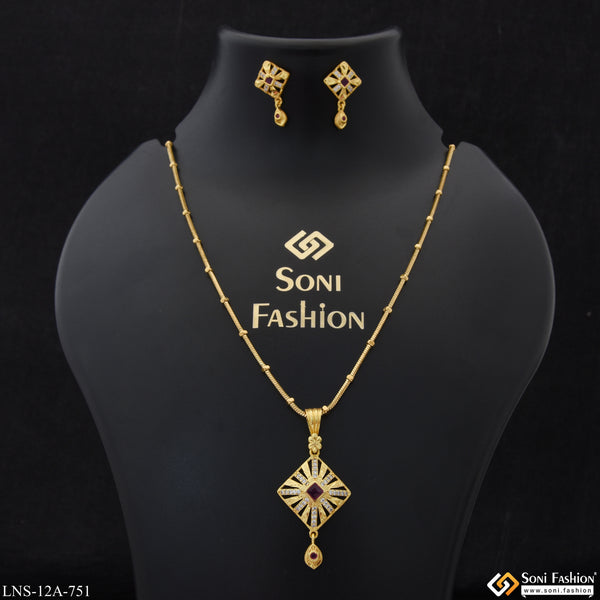 Square Shape Unique Design Gold Plated Chain Pendant for Ladies - Style A751