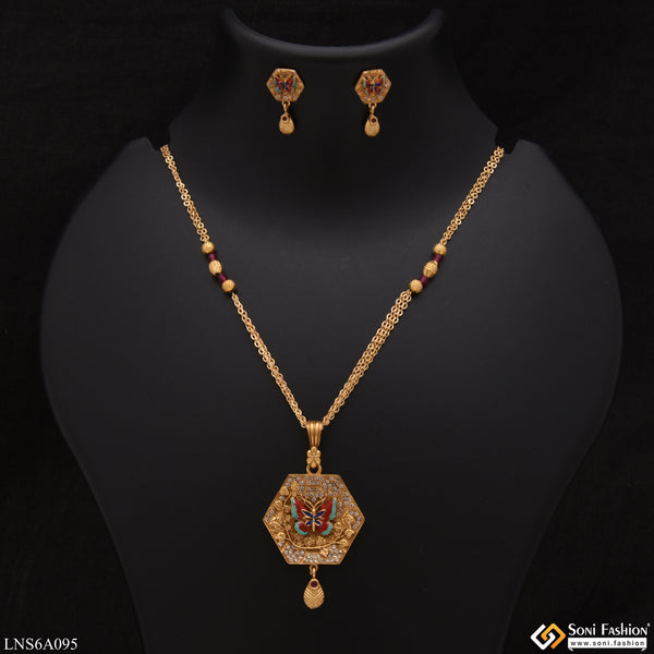 Butterfly With Diamond Designer Golden Color Necklace Set For Lady - Style Lnsa095