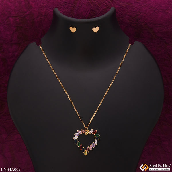 Heart With Diamond Superior Quality Golden Color Necklace For Lady - Style Lnsa009