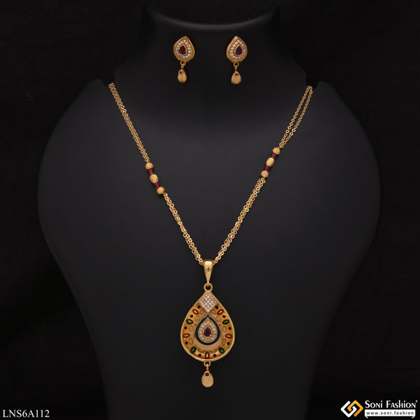 Stunning Design With Diamond Golden Color Necklace Set For Women - Style Lnsa112