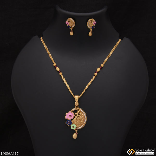 Cool Design Flower with Diamond Golden Color Necklace Set for Women - Style LNSA117