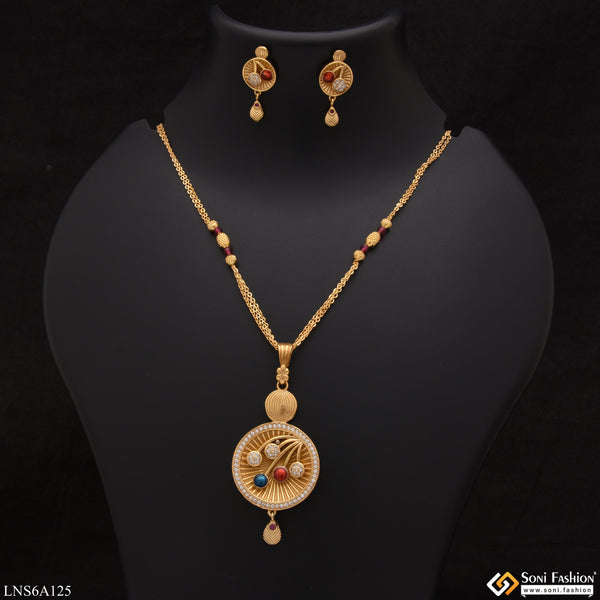 Leaf In Round With Diamond High-class Design Golden Color Necklace Set - Style Lnsa125