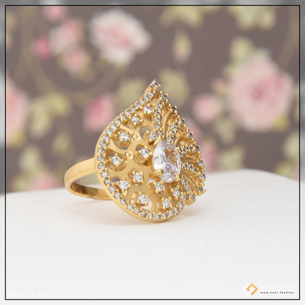 white Stone with Diamond Gorgeous Design Gold Plated Ring for Ladies - Style LRG-134