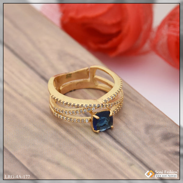 Blue Stone with Diamond Glamorous Design Gold Plated Ring for Lady - Style LRG-177