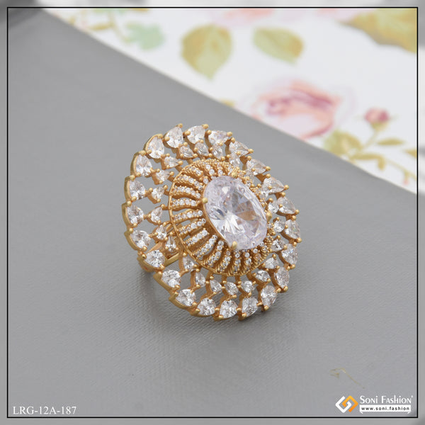 Cool Design with Diamond Stunning Design Gold Plated Ring for Lady - Style A187