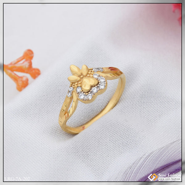 1 Gram Gold Plated with Diamond Sparkling Design Ring for Ladies - Style A202