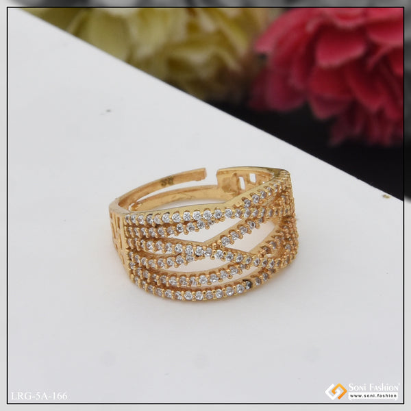 Finely Detailed with Diamond Chic Design Gold Plated Ring for Lady - Style LRG-166