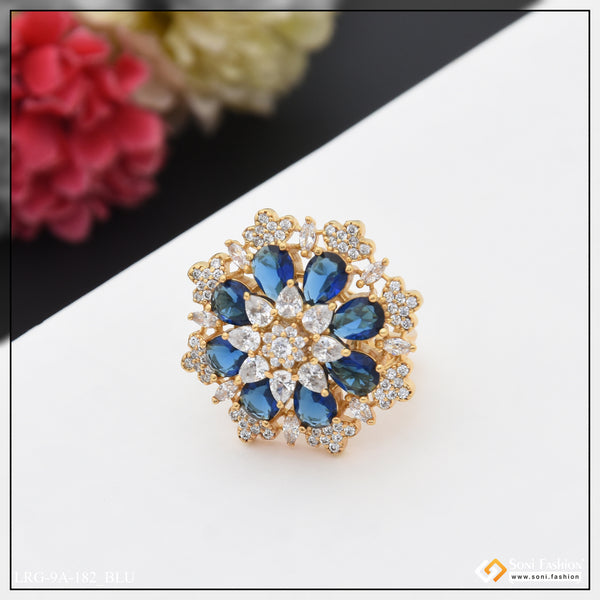 Exclusive Design with Diamond Funky Design Gold Plated Ring for Lady - Style LRG-182