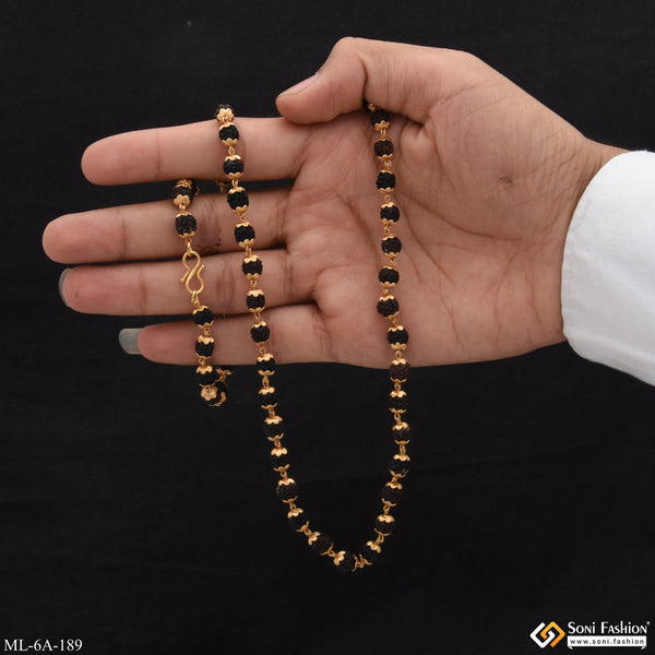 Latest Design High-Quality Gold Plated Black Rudraksha Mala for Men - Style A189