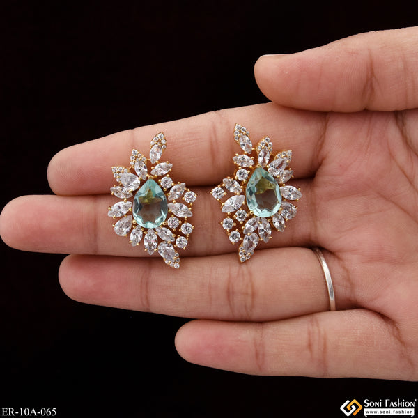 Light Blue Stone with Diamond Designer Gold Plated Earrings for Lady - Style A065