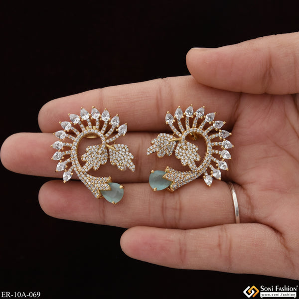 Light Blue Stone with Diamond Designer Gold Plated Earrings for Lady - Style A069