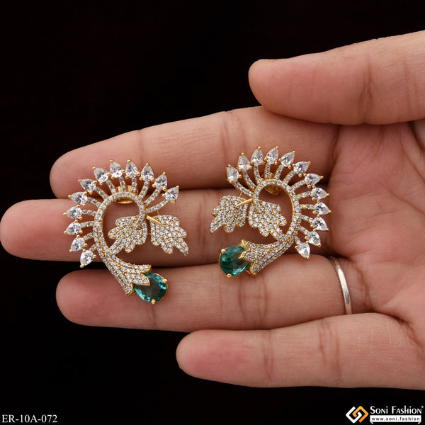 Light Green Stone with Diamond Designer Gold Plated Earrings for Lady - Style A072