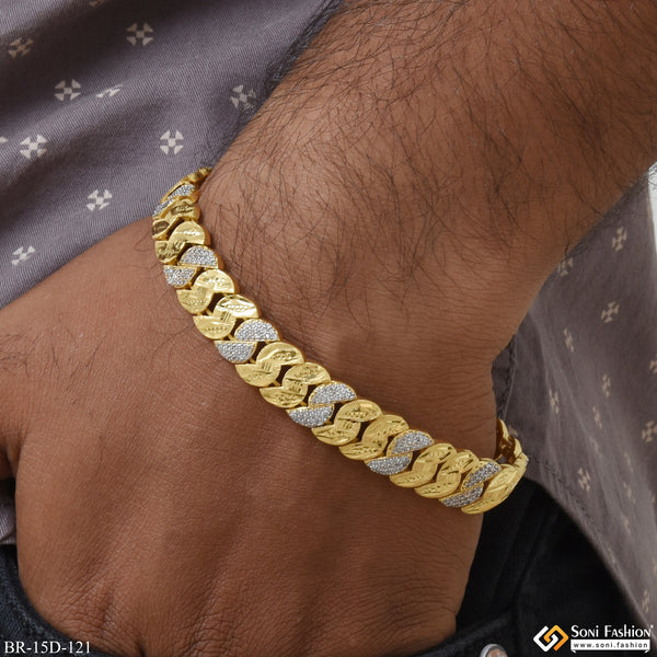 Linked with Diamond Funky Design Gold Plated Bracelet for Men - Style D121